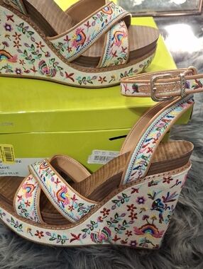 Gianni Bini Multicolor Embroidered Floral Wedge Sandals